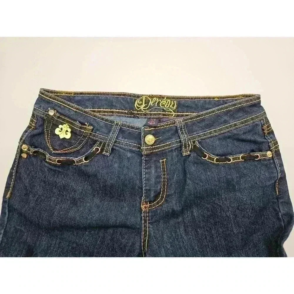 Y2K Dereon Women's 7/8 Straight Leg Dark Denim Jeans with Pocket Details - Picture 3 of 8